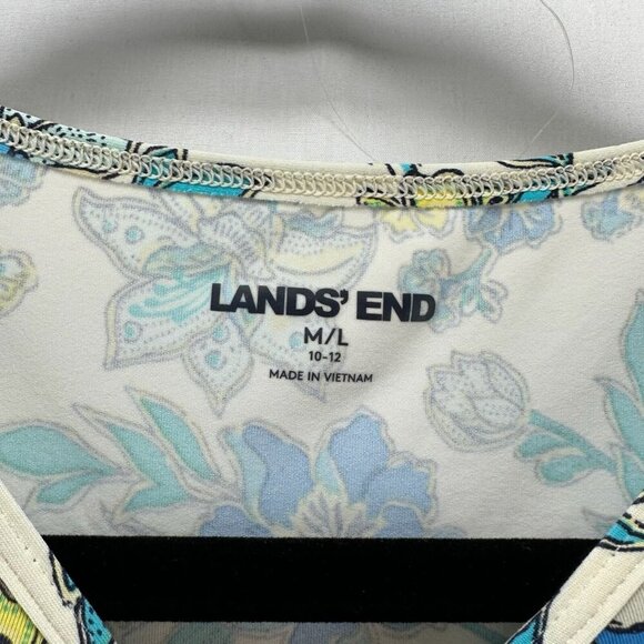 Lands' End Top Womens Sz M/L 10-12 Floral 3/4 Sleeve Stretch Nylon Blend Blue - Picture 7 of 11